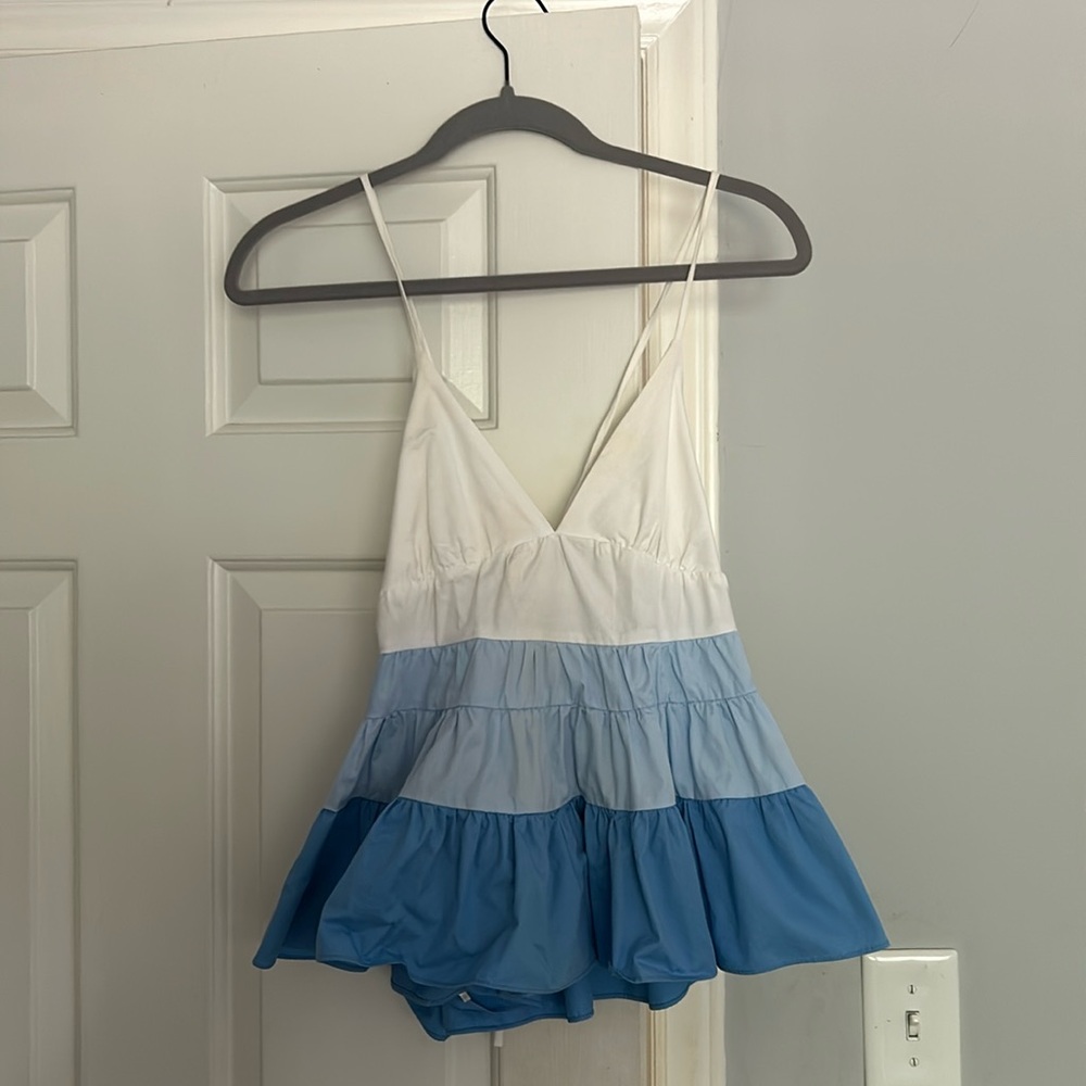 DO+BE White and Blue V-Neck
